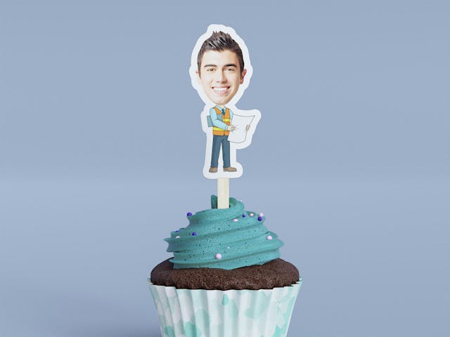 Cartoon Engineer with Blue Shirt Cupcake Toppers - Custom Birthday Party Cupcake Toppers, Party Decoration, Donut Cake Muffin Topper